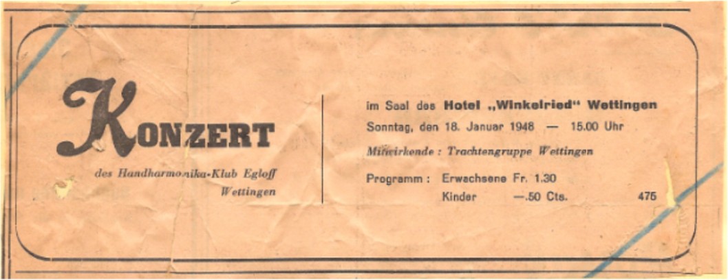 Zeitungsinserat Handharmonika-Klub Egloff Wettingen 1948